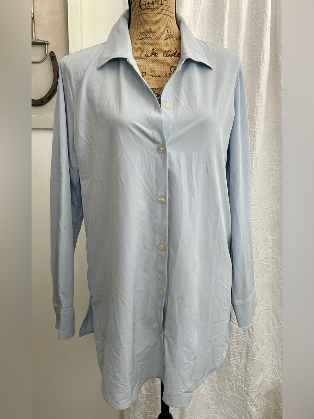 Coolibar UPF 50+ Long Sleeve Button Up Shirt Roll Tab Sleeves Size M